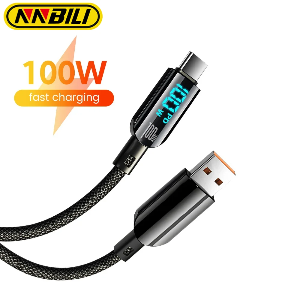 NNBILI-Cable tipo C de carga rápida para móvil, Cable de datos de 100W con pantalla Digital USB C a USB C para iPhone 15, Samsung, Huawei y Xiaomi
