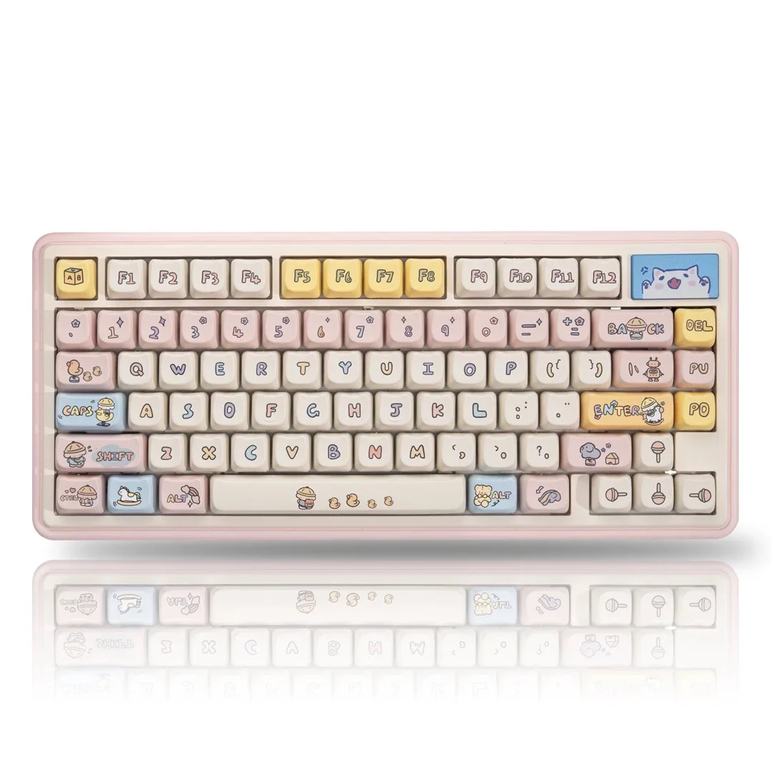 JCM MAO perfil teclas de oreja jardín de infantes Anime lindo gato estilo de dibujos animados teclas para MX Switch Gaming Teclado mecánico Hola 75 - imagen 5