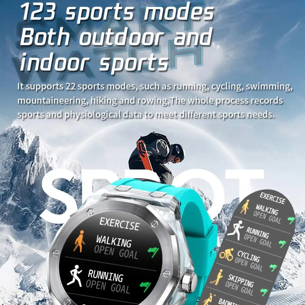 Reloj inteligente TK19 para hombre, funda transparente de hielo, llamada de diente azul, juegos de reproducción de música, reloj inteligente deportivo resistente al agua 3ATM para mujer al aire libre - imagen 4