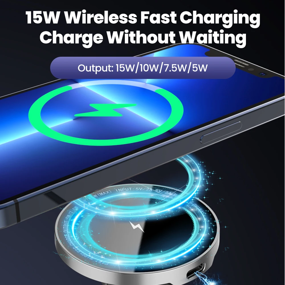 Soporte de carga rápida inalámbrica de 15W, salida de aire, soporte de navegación, soporte magnético para teléfono de coche inalámbrico para teléfonos inteligentes - imagen 5