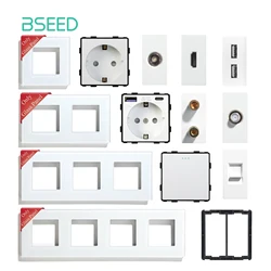 BSEED marcos de vidrio TV/ST/enchufe USB tipo C enchufe UE CAT5 RJ45 piezas de función de enchufe HDMI 1/2 vías pieza de interruptores de botón mecánico