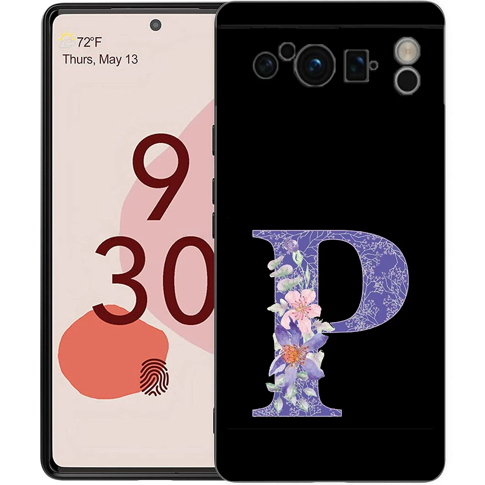 Pour Google Pixel 10 Pro coque de téléphone Pixel 9 Pro XL coque en TPU Pixel 8 Pro 9A 8A 7A 7 6A 6 Pro couverture lettre initiale fleur violette - imagen 3