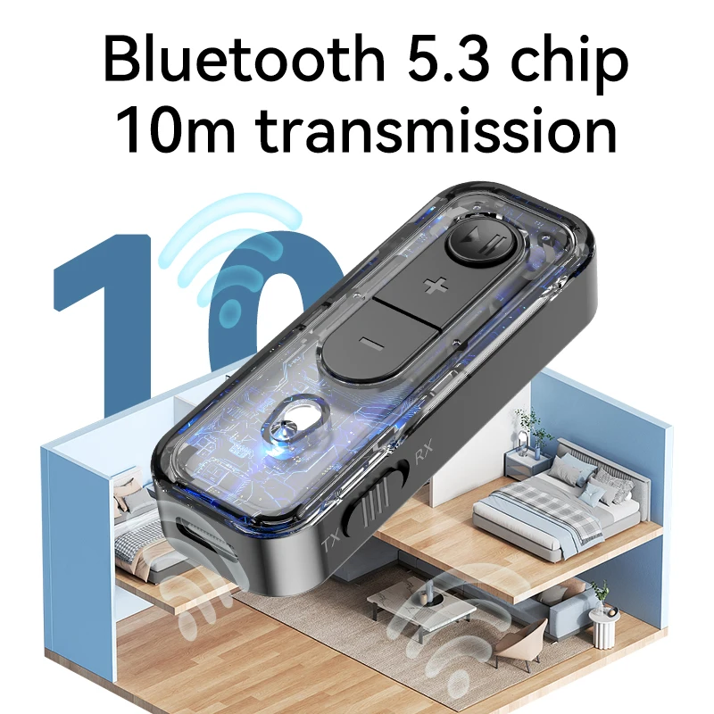 Transmisor y receptor de audio Lavalier 2 en 1 con Bluetooth 5.3, adaptador inalámbrico de música estéreo de alta fidelidad con micrófono para automóvil, avión, TV, PC, auriculares y altavoz - imagen 5