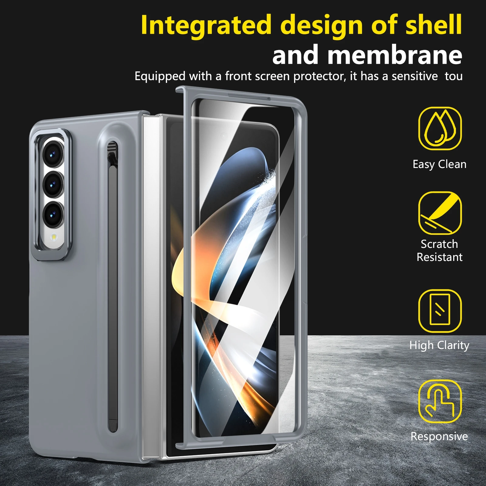 Con ranura para lápiz óptico Funda para Samsung Galaxy Z Fold 4 Fold 3 Funda frontal de cristal lente de Metal soporte PC cubierta de plástico Capa - imagen 2