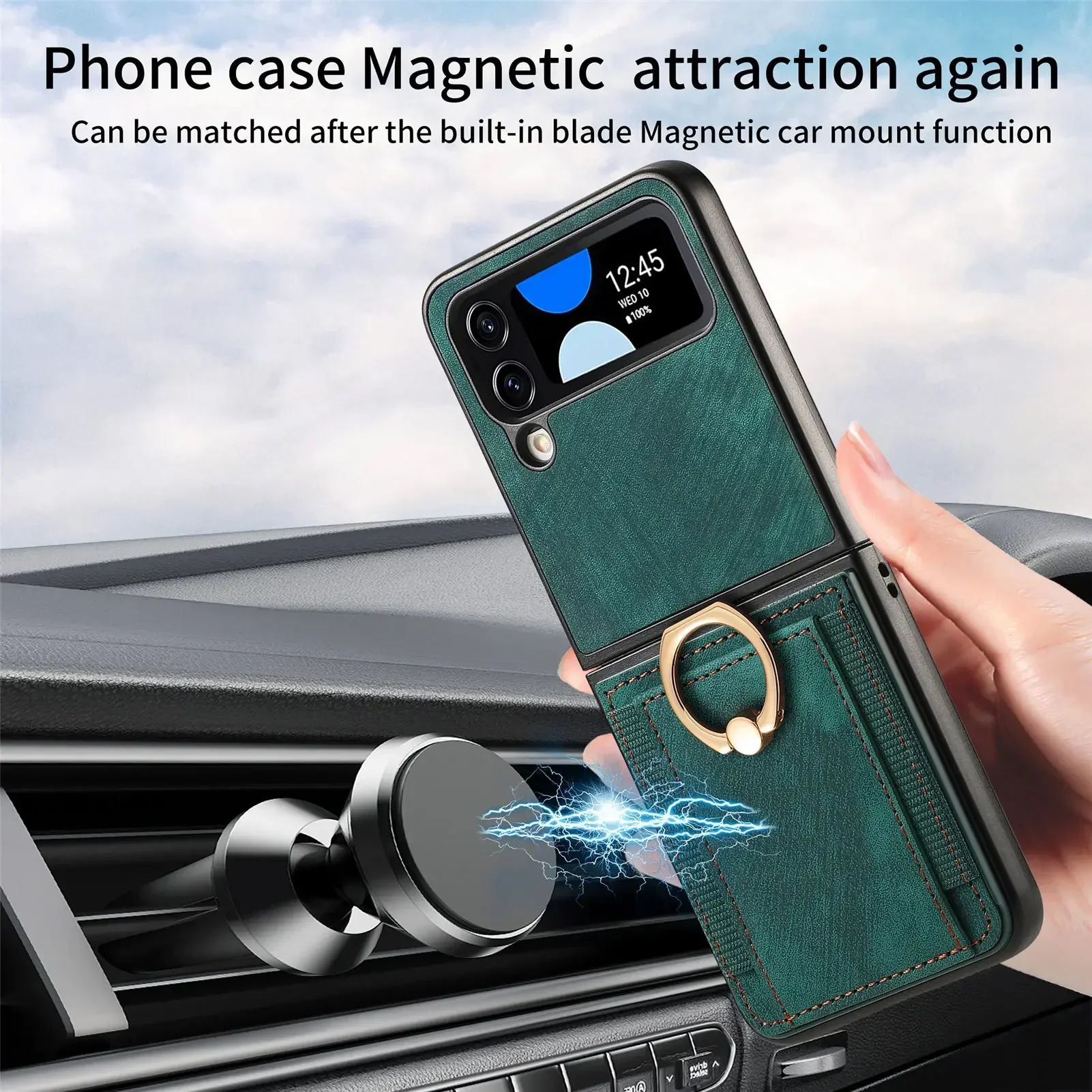 Samsung Galaxy Z Flip Funda Billetera Cuero con Tarjetas y Anillo - imagen 4