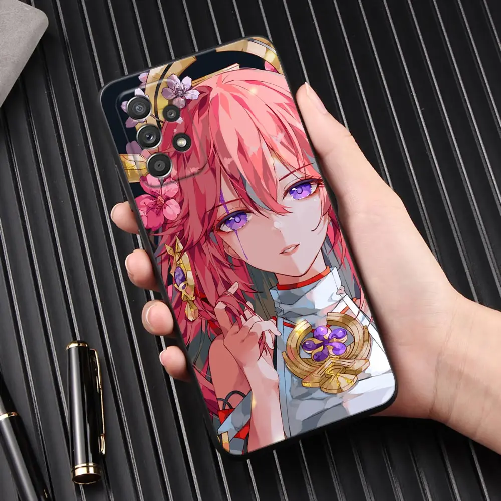Funda de teléfono de Anime Genshin Impact Flower Galaxy A53, fundas negras para Samsung A54, A52, A52S, A51, A71, A73, A72, A41, A42, A91, A32, A33 - imagen 2