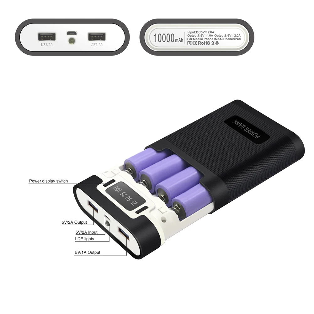 Caja de energía móvil DIY, pantalla Digital LCD, caja de almacenamiento de carga de batería, salida USB Dual con linterna LED para batería recargable - imagen 5