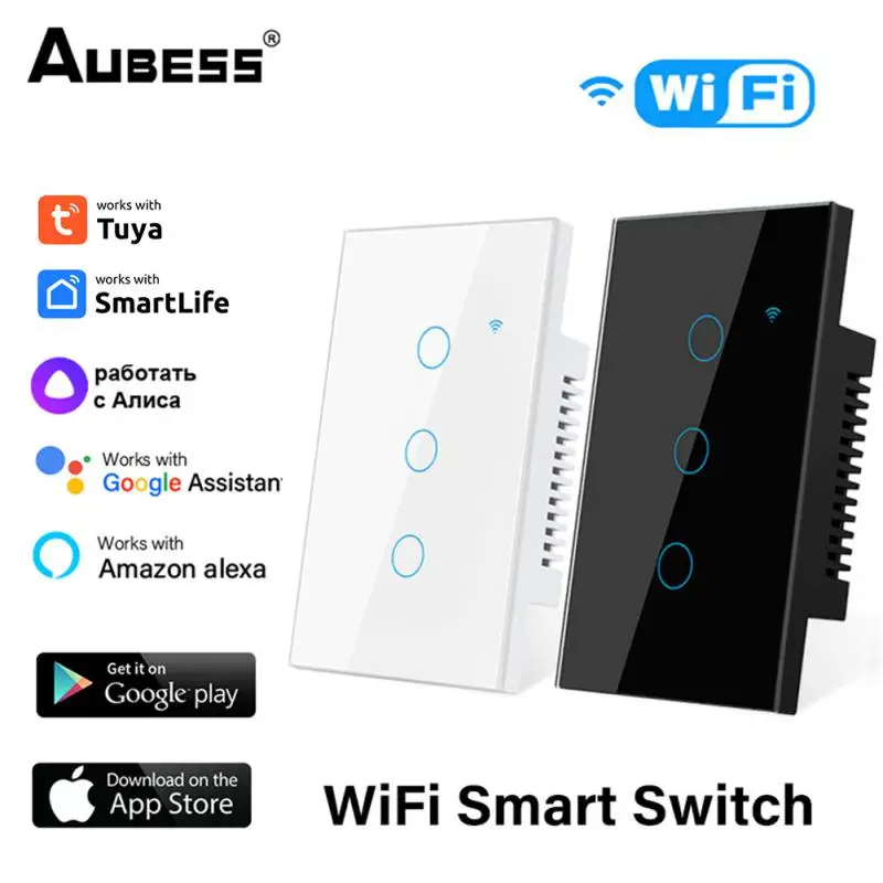 Tuya US WiFi interruptor de luz inteligente cable neutro requerido 1/2/3/4 Gang interruptor de hogar inteligente funciona con la aplicación Smart Life Alexa Google Home
