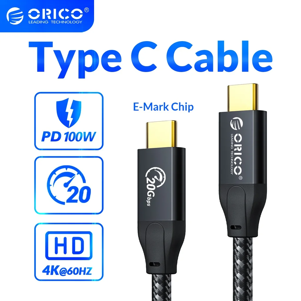ORICO-cable de carga usb tipo c para teléfono móvil, dispositivo de transferencia de alta velocidad, PD, 100W, 20Gbps, 4K @ 60Hz, para xiaomi, huawei