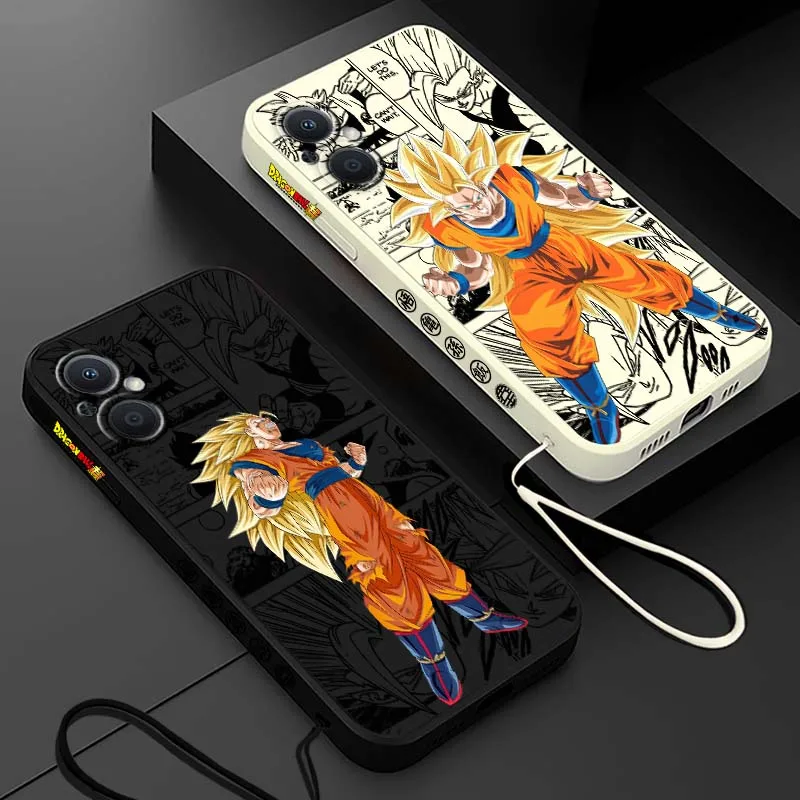 D-Dragon Ball Goku Anime para OPPO Reno 8 7 A96 A78 A74 A72 A58 A53 A40 Lite 5G cubierta de la caja del teléfono de cuerda izquierda líquida