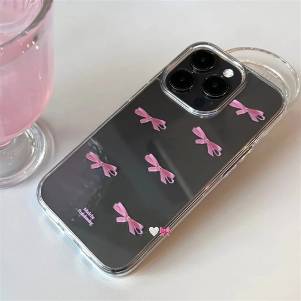 Funda transparente con bonito lazo rosa coreano para Samsung A73 A72 A71 A55 A52 A51 A50 A35 A33 A32 A31 A30 A24 A23 A22 A13 A12 A05 5G - imagen 5