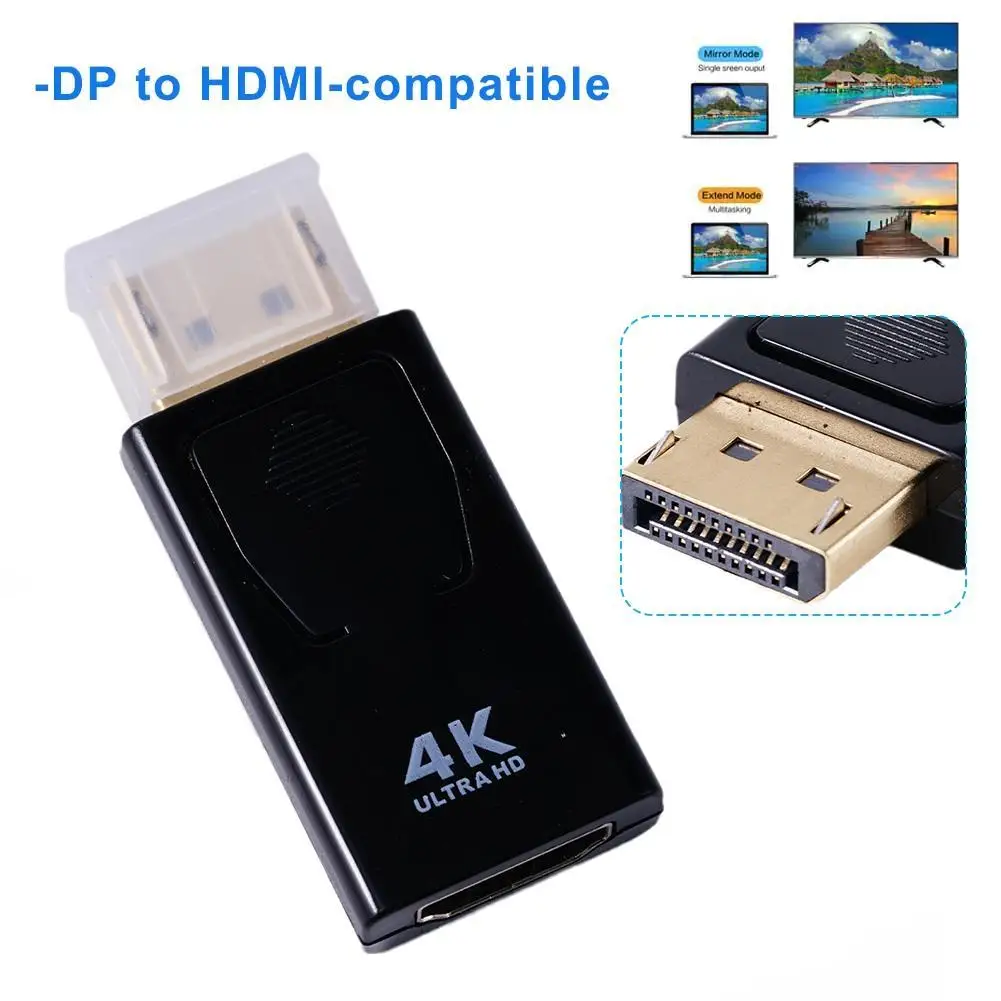Adaptador de puerto de pantalla 4K a HDMI, Cable de TV DP macho a hembra, adaptable a vídeo 1080P para PC, TV, portátil