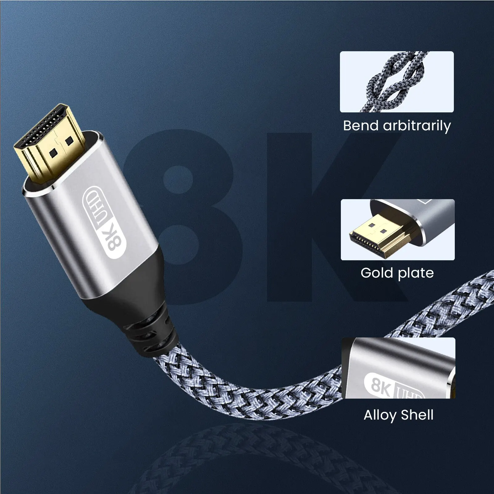 Cable HDMI 120 de 8K, 60Hz, 4K, 2,1Hz, 48Gbps, EARC ARC, HDCP, Ultra alta velocidad, HDR, para TV HD, portátil, proyector, PS4, PS5 - imagen 2