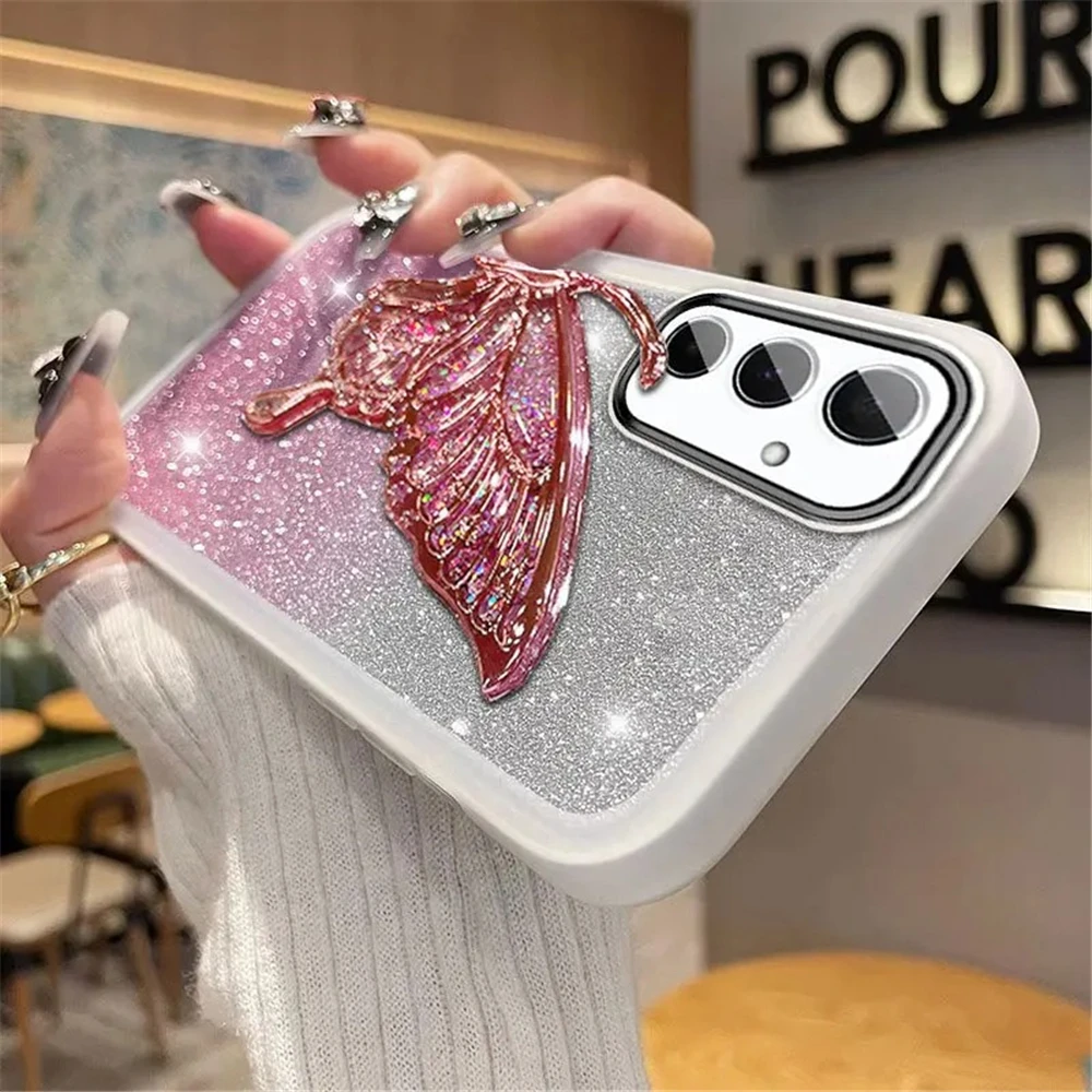 Funda de teléfono con purpurina y mariposa de arena movediza para Xiaomi Poco X7 X6 F7 M7 Pro M6 F6 X5 X3 NFC POCO C65 C75 soporte funda de silicona suave - imagen 4