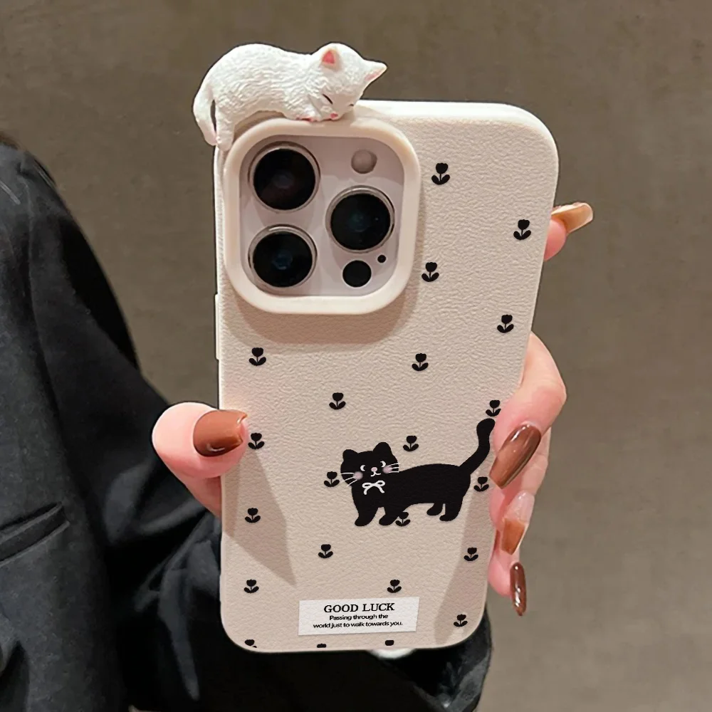 Funda de teléfono con diseño de gato para iPhone 13, 11, 16, 15, 17 Pro Max, 14, Plus, 12, 17 Air, 17promax, 16promax, Funda de cuero suave a prueba de golpes - imagen 2