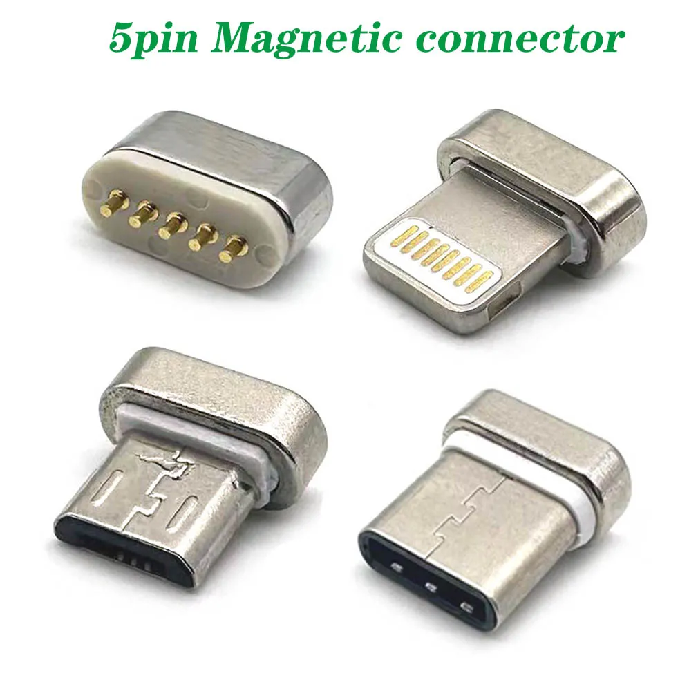 Para Cable magnético de carga rápida de 5 pines, puntas de enchufe tipo C, enchufes Micro USB C, enchufe de cargador magnético de carga rápida para iPhone Xiaomi - imagen 3