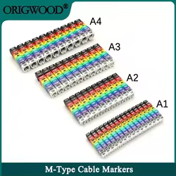 Marcadores de Cable coloridos tipo M, etiqueta de número para Cable de red de 2-8mm, etiqueta de marcador de Cable para Cat5, 100/150 Uds.
