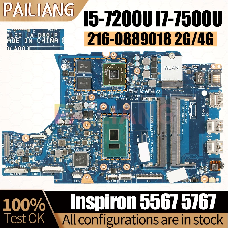LA-D801P para la placa base del cuaderno Dell Inspiron 5567 5767 BAL20 LA-D801P i5-7200U i7-7500U 216- 0889018   Placa base para portátil 2/4G - imagen 3