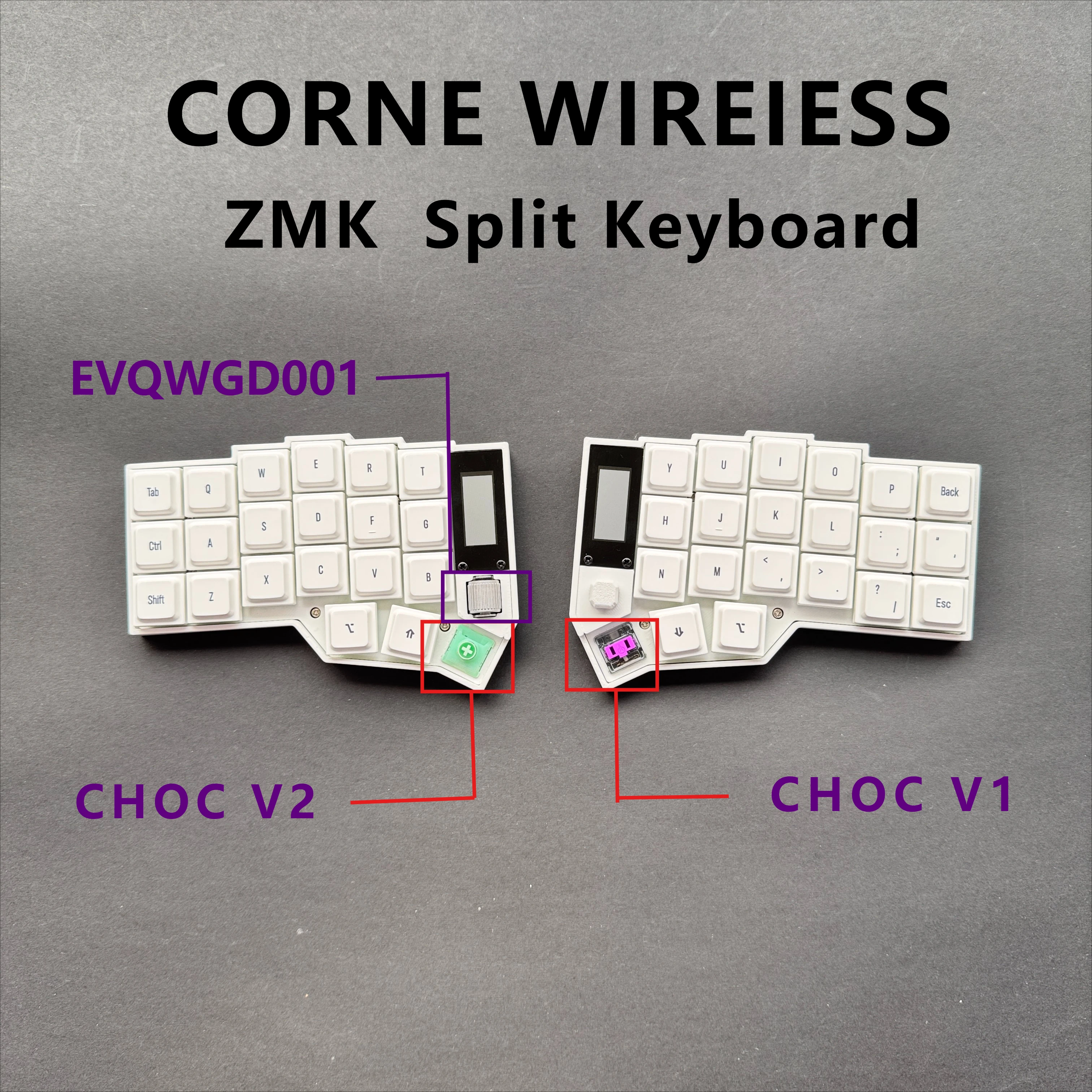 Corne-teclado mecánico dividido de perfil bajo 3X6, Compatible con interruptor Kailh Choc V1 V2, Kit de intercambio en caliente, pantalla de Joystick 001roller ZMK