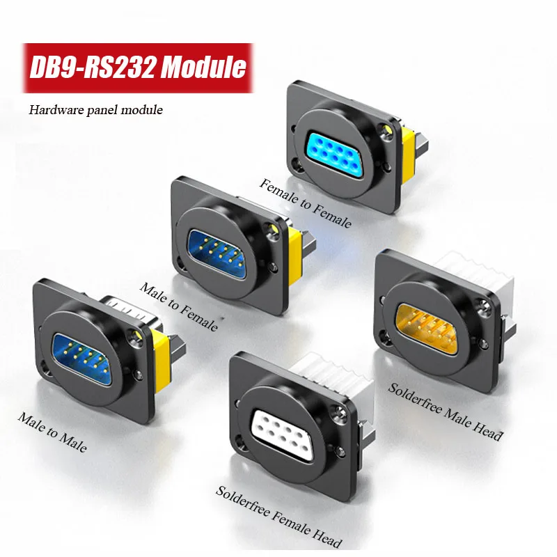 Módulo de Panel de Hardware de enchufe de puerto serie DB9, enchufe Industrial sin soldadura RS232 de 9 pines, conector hembra a macho a macho