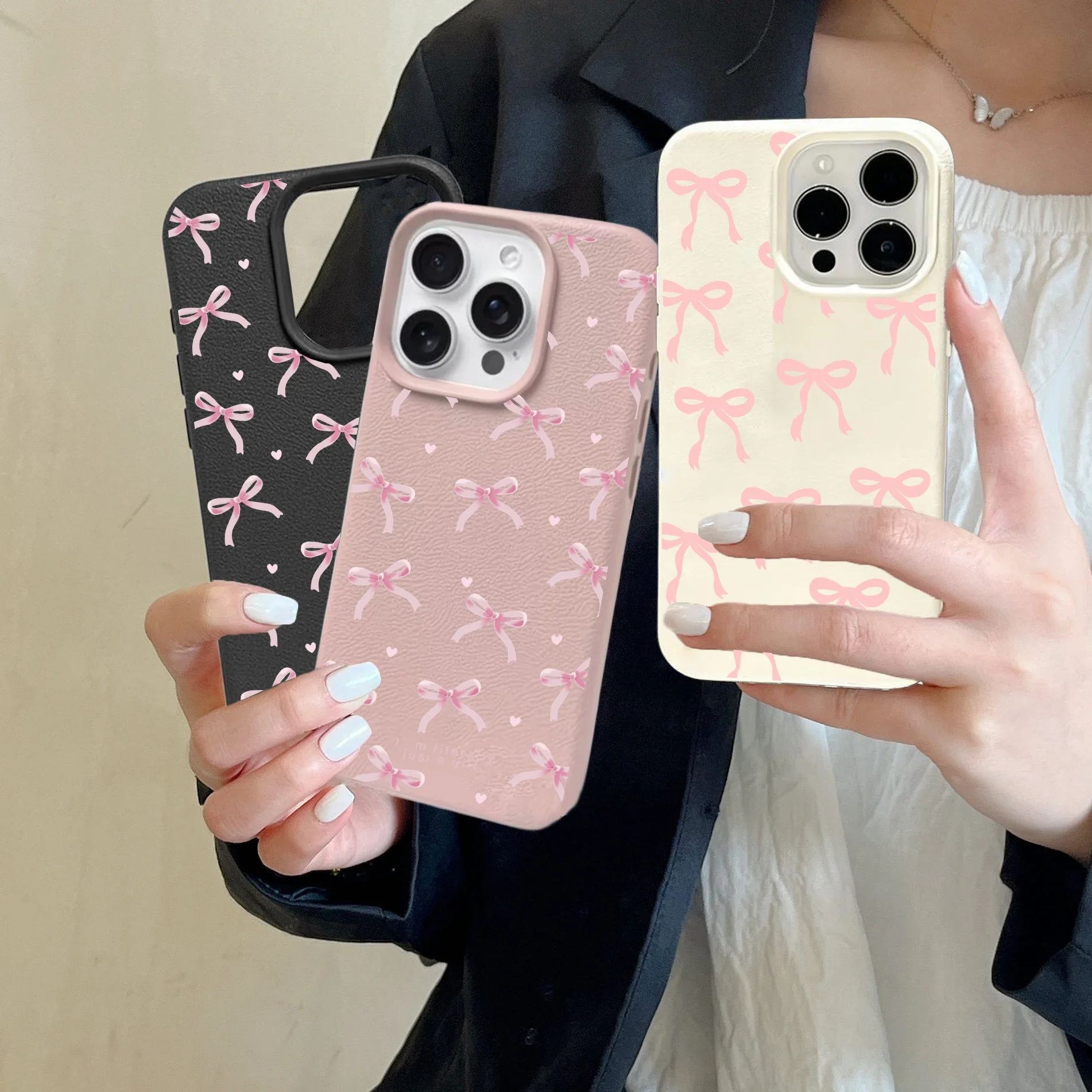 Funda de teléfono con lazo de corazón rosa para VIVO V60 Lite Y31 Y400 V50 V40 Lite Y04 Y29 Y100 Y19S Y35 V50 V30E, funda con patrón de lichi