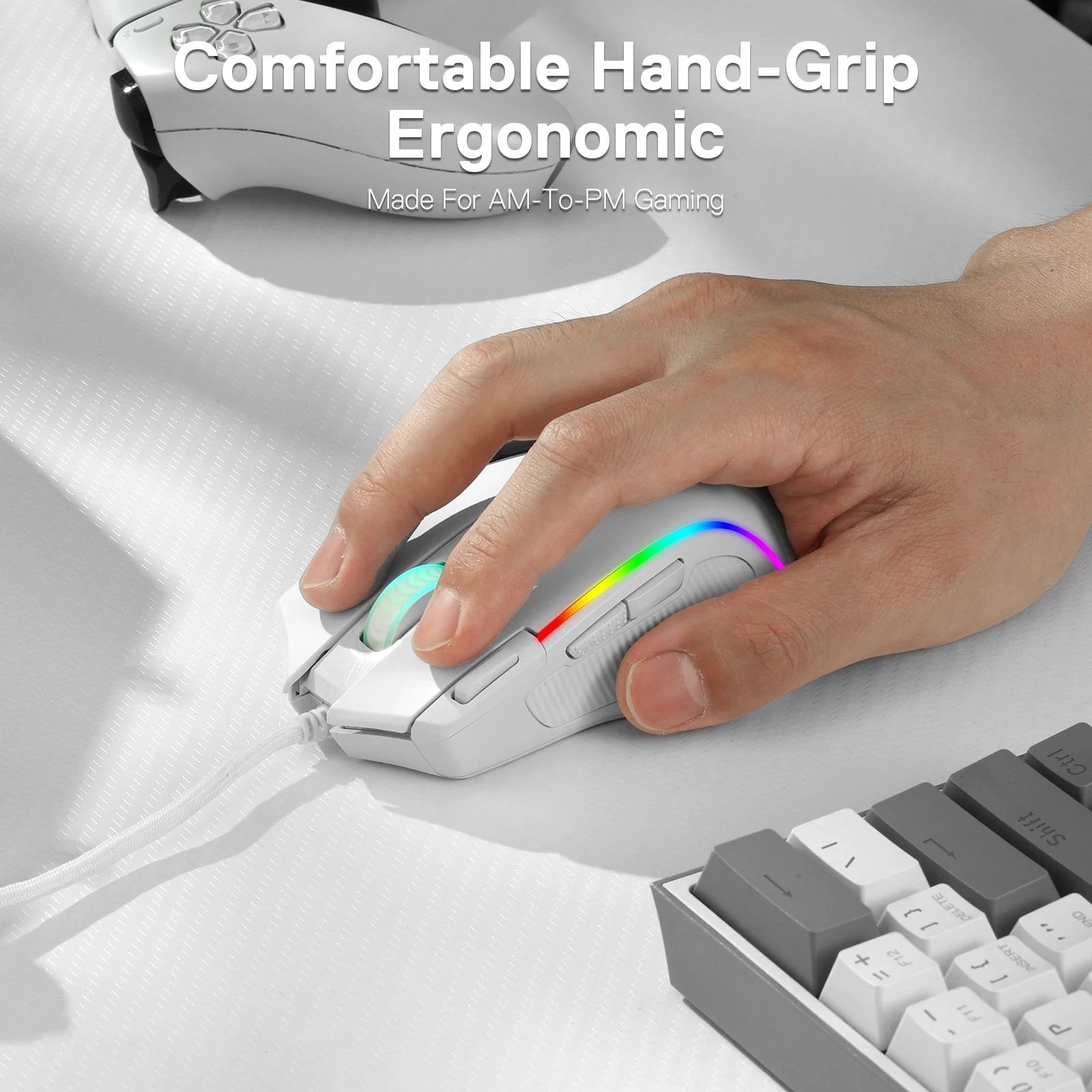 Ratón para juegos Redragon M612 Predator RGB Óptico con cable de 8000 DPI con 11 botones programables, blanco - imagen 5