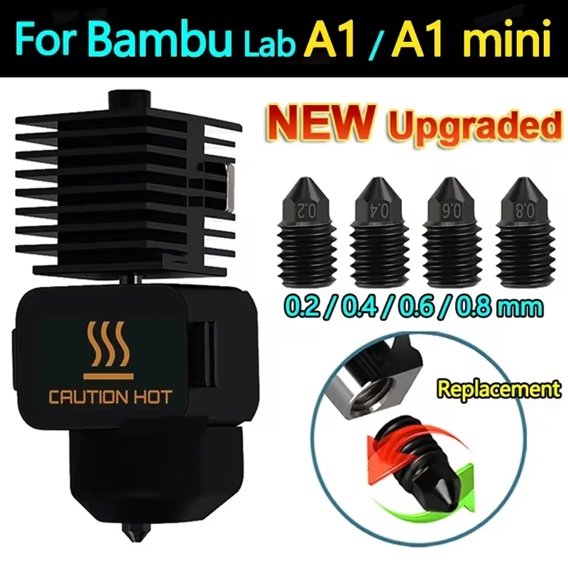 Para Bambu Lab A1 mini Hotend Kit 0,2/0,4/0,6/0,8 MM boquilla de acero endurecido para Bambu Lab A1 conjunto de boquillas impresora 3D Hotend