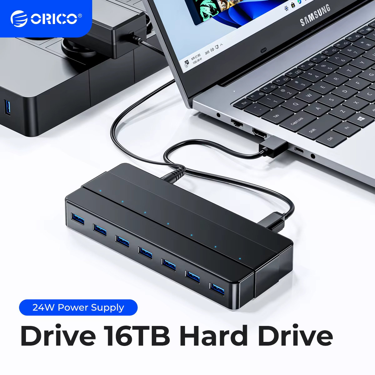 Hub USB 3.0 ORICO 7 Puertos - Adapter 12V