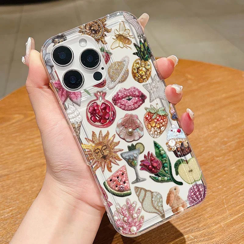 Funda de teléfono con cuentas de Granada para iPhone 16 17 15 14 13 12 Mini 11 Pro Max 16E X XR 7 8 15 16 Plus SE2 cubierta de TPU suave transparente - imagen 3