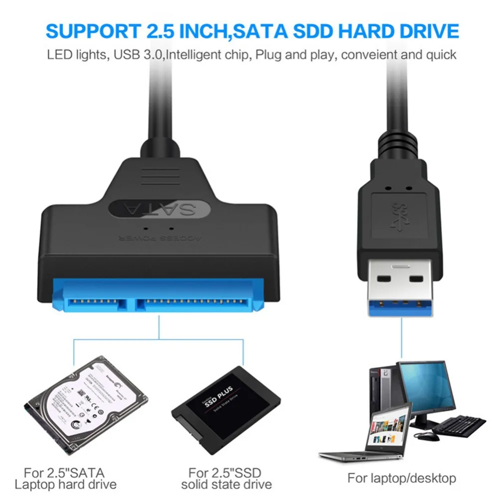 Congdi USB SATA 3 Cable Sata a USB 3.0 Adaptador de hasta 6 Gbps Compatible con disco duro HDD SSD externo de 2,5 pulgadas 22 pines Sata III A25 2,0 - imagen 2