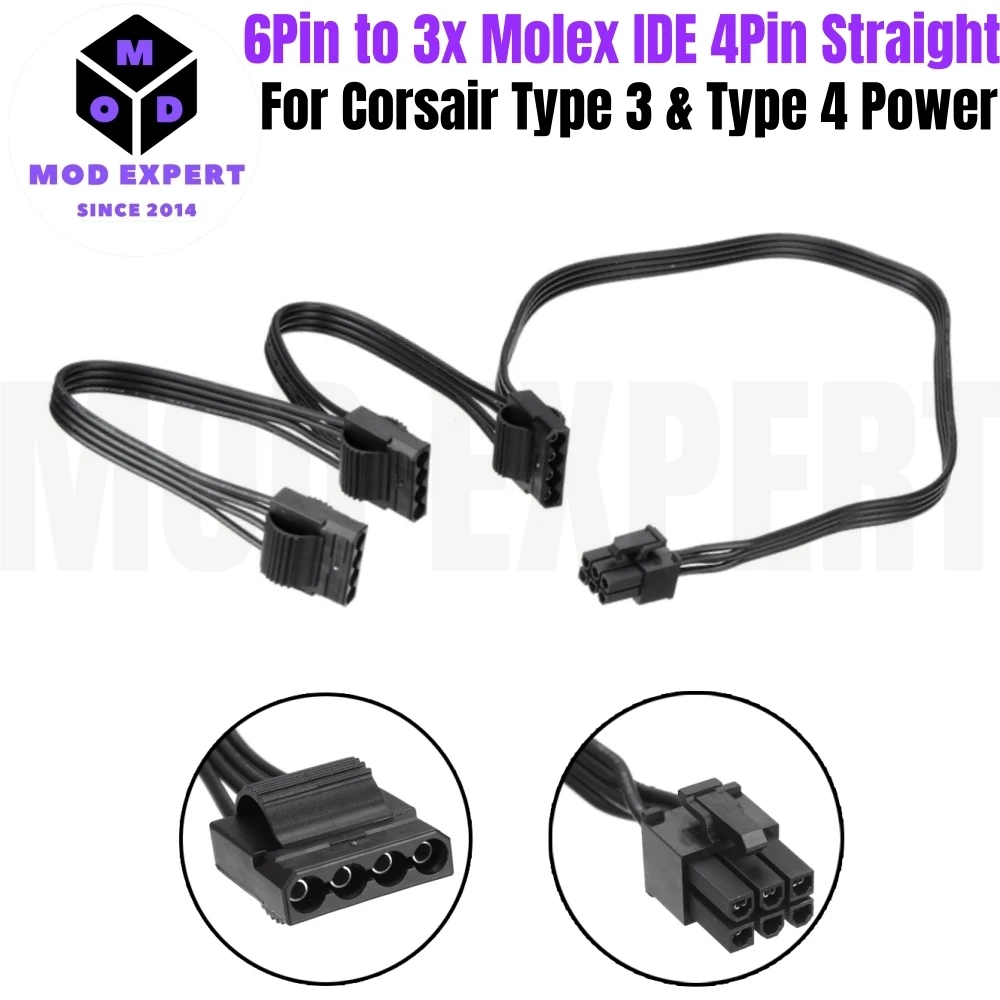 Cable de alimentación IDE de 6 pines a 3 Molex recto, PATA de 4 pines para Corsair RM1000i, RM850i, RM750i, RM650i RM-i tipo 4 fuente de alimentación Modular - imagen 2