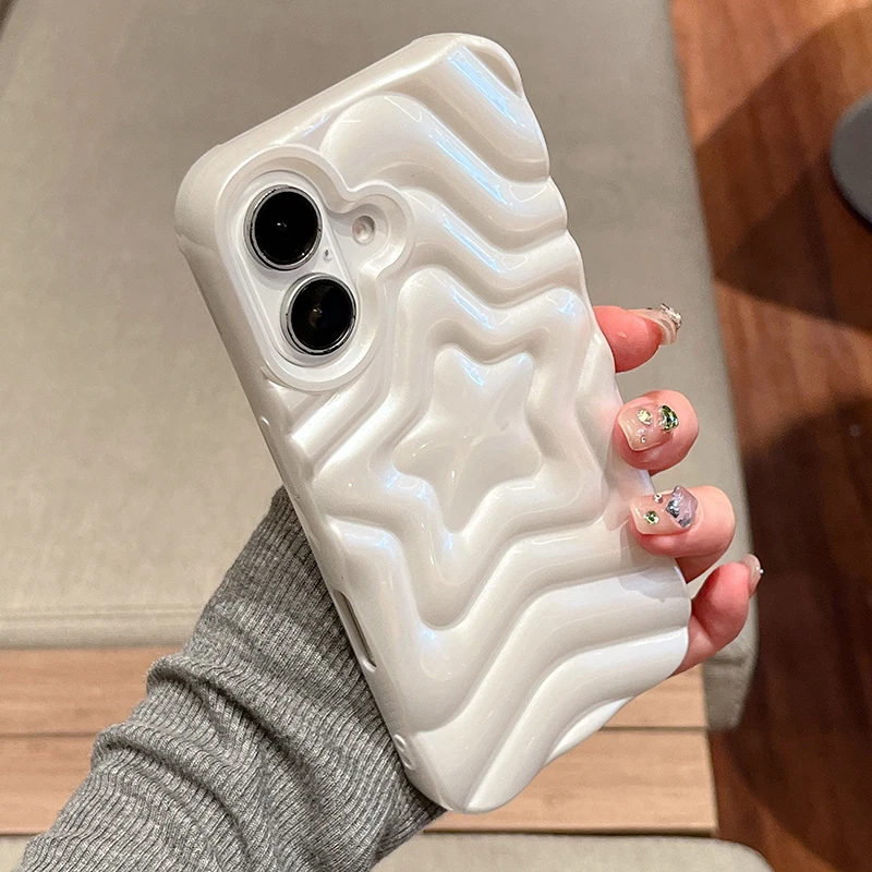 Funda protectora trasera de silicona suave con estampado de estrellas y perlas a la moda para iPhone 17 16 15 13 14 Pro Max - imagen 2