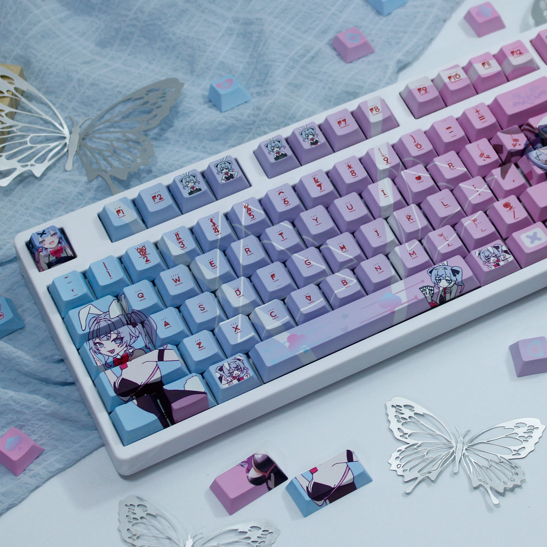 Miku Rabbit Hole-teclas con tema de Anime, 120 teclas, perfil de cereza, juego de teclado mecánico, dibujos animados, rosa, regalo de cumpleaños y vacaciones