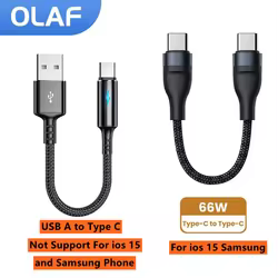 Cable corto de 25CM, Cable de datos tipo C a tipo C de carga rápida de 66W para iPhone 15 16 Pro, Samsung, Huawei 3A, Cable USB tipo C para banco de energía