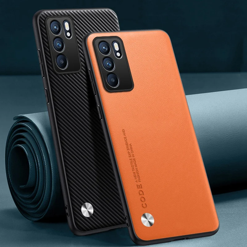 Funda de cuero PU de lujo para OPPO Reno 6 5G, funda trasera de silicona mate a prueba de golpes, funda de teléfono de protección completa para OPPO Reno6 5G - imagen 2
