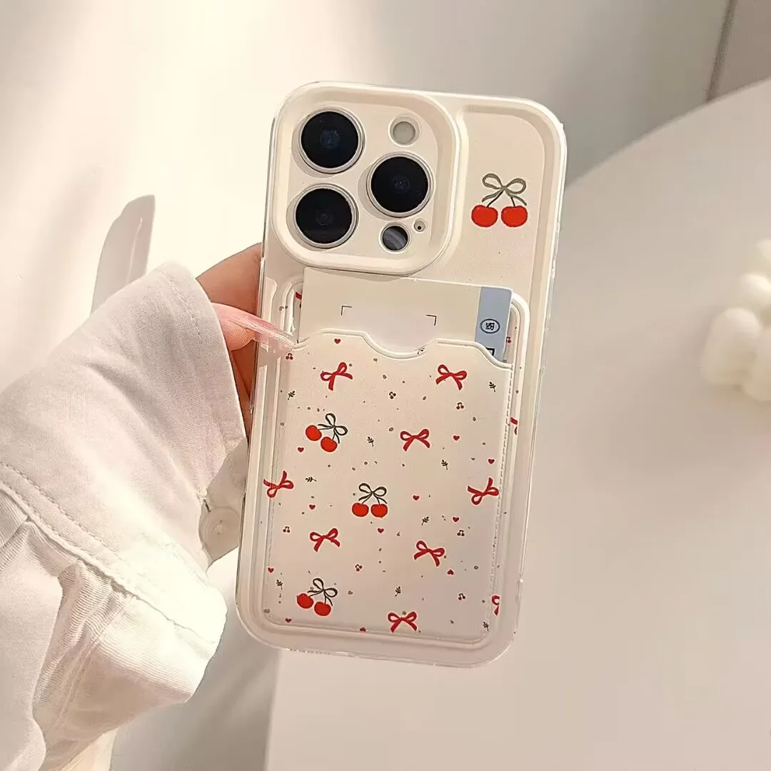 Lichi de cereza con lazo rosa y muñequera, funda con tarjetero para Samsung Galaxy S25 Ultra S24 S23 S22 Plus S24 Fe A55 A5 - imagen 5