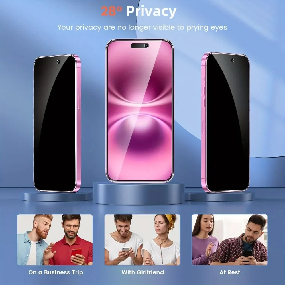 Protector de pantalla de privacidad para iPhone 11, 12, 13, 14, 15, 16, 17 Pro Max, cubierta completa de vidrio protector para iPhone XR XS 7 8, 2 uds. - imagen 3