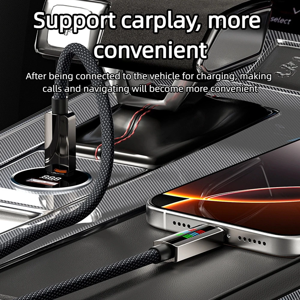 Cable de datos trenzado tipo C a USB C de 240W, Cable tipo C de carga rápida para MacBook iPhone 15 16 Samsung Xiaomi carplay LED - imagen 4