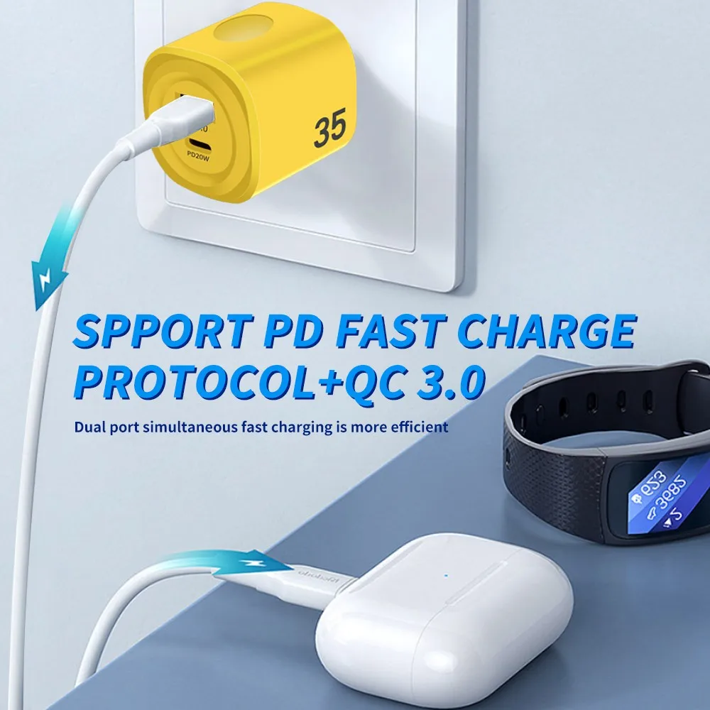 Cargador USB PD de 35W con dos puertos, cargador de pared de carga rápida tipo C para iPhone, Samsung, Xiaomi, Cable tipo C a tipo C - imagen 5