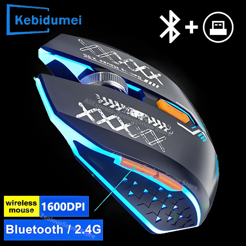 Ratón inalámbrico Bluetooth de modo Dual, 2,4G, 6 teclas, retroiluminación, recargable, para juegos, ratón óptico de 1600DPI para PC y portátil