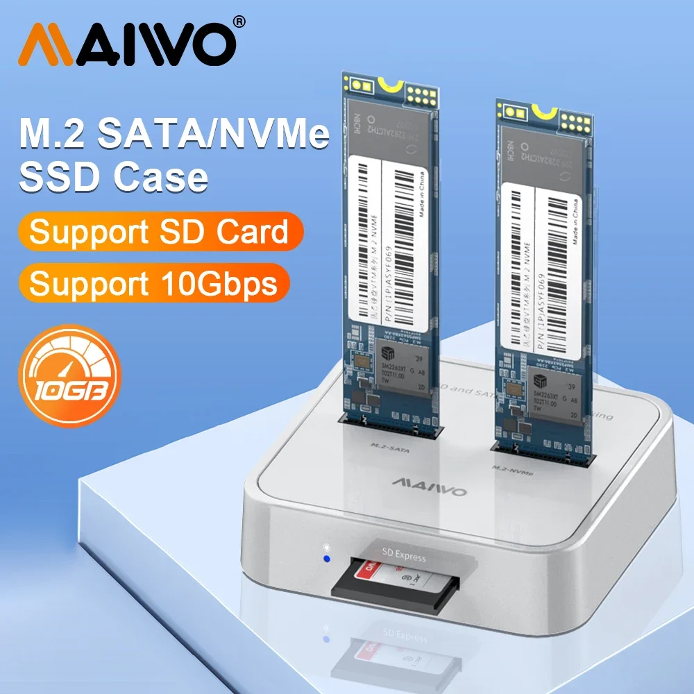 Estación de acoplamiento MAIWO Dual Bay M.2 NVMe SATA SSD con lector de tarjetas SD adaptador USB C a M.2 de 10Gbps compatible con NVMe PCIe y NGFF SSD - imagen 2