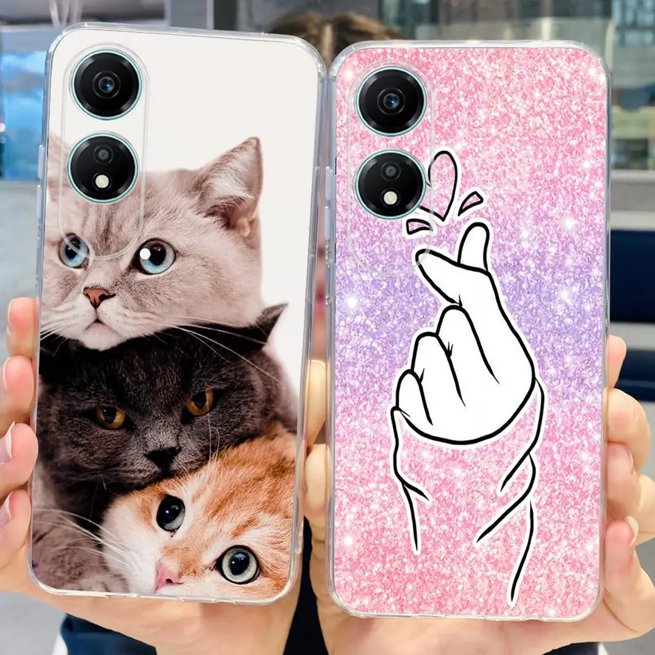 Para Funda Honor X5 Plus Funda trasera con estampado de dibujos animados transparente TPU Funda de silicona suave para Honor X5 Plus 4G Play 40C Capa