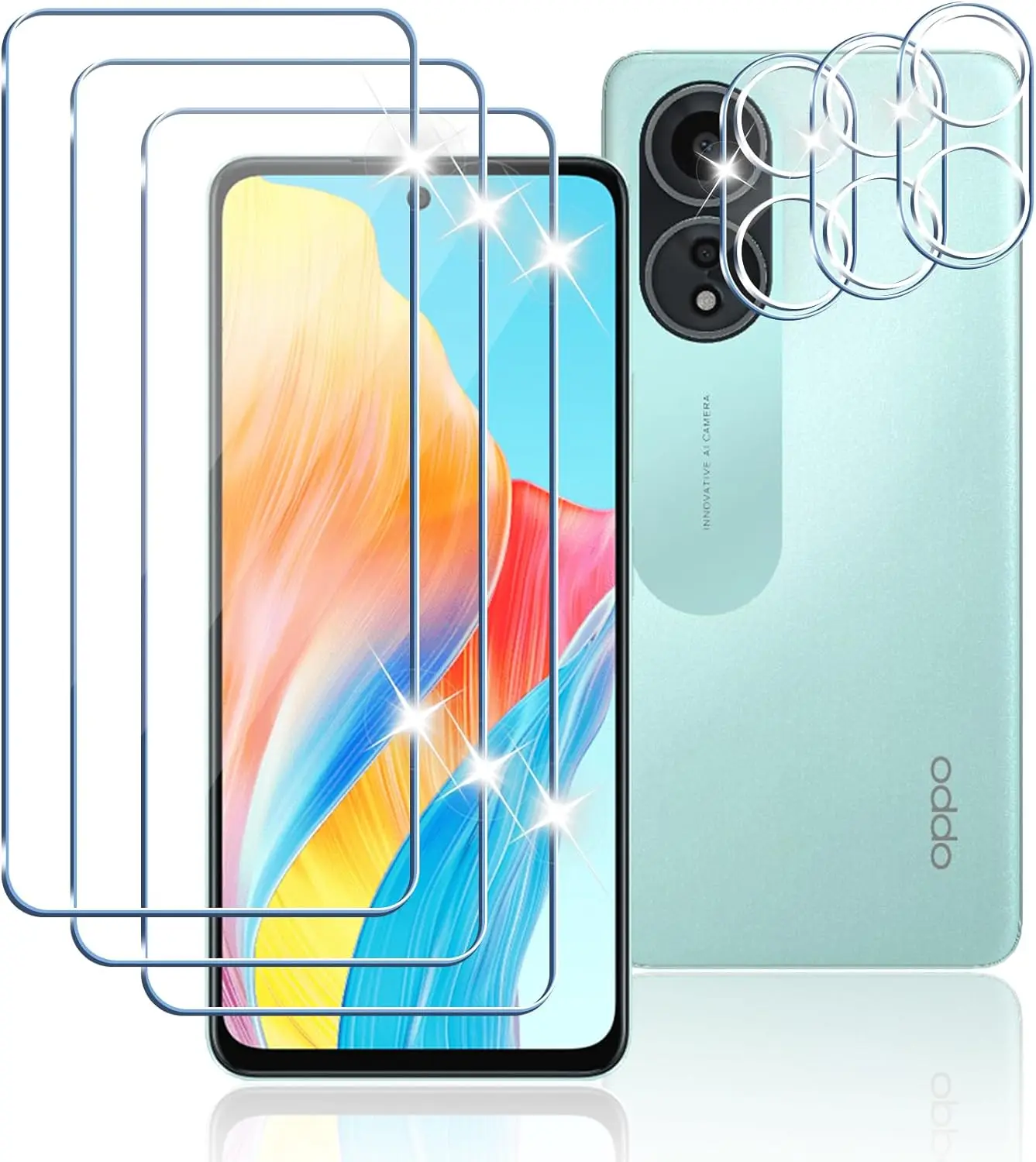 Protector de pantalla de vidrio templado 2.5D 9H, película de lente de cámara para OPPO A79 5G A2 A18 A38 A58 A78 4G 5G