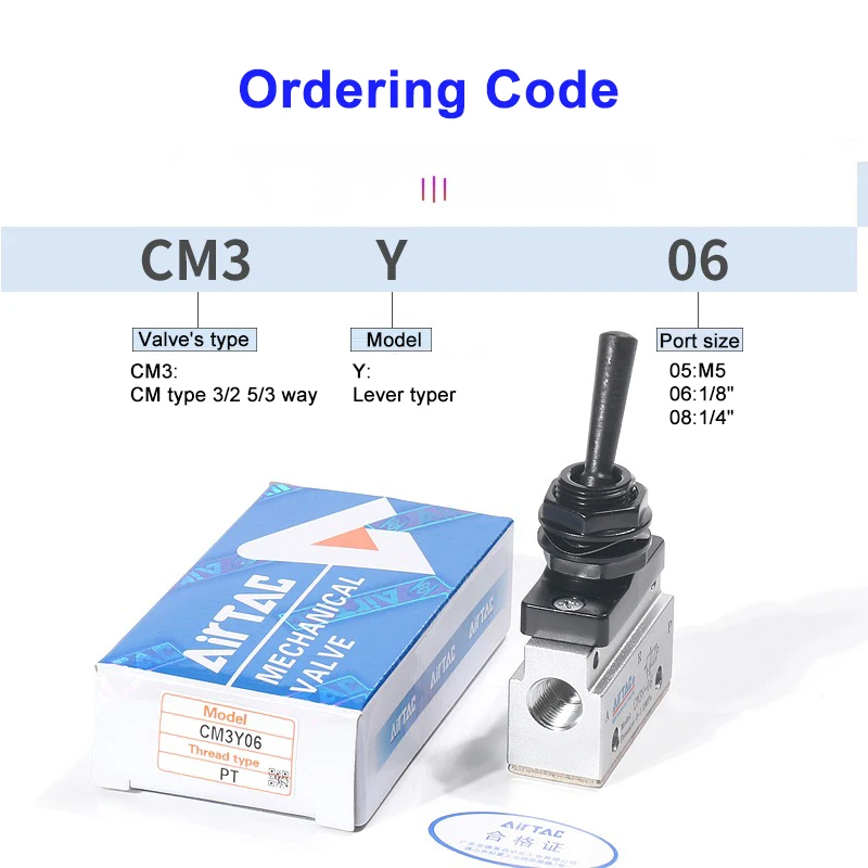 Airtac CM3Y-05 CM3Y06 CM3Y08 Válvula de control Typer de palanca de 3/2 vías - imagen 4