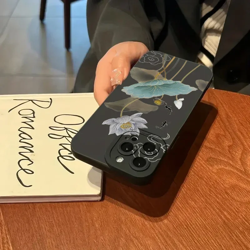 Funda de silicona suave para teléfono móvil, carcasa a prueba de golpes con patrón Floral azul para iPhone 15, 14, 13, 12, 11 Pro Max, XS Max, XR, X, 7, 8, 15 Plus, SE 2022 - imagen 4