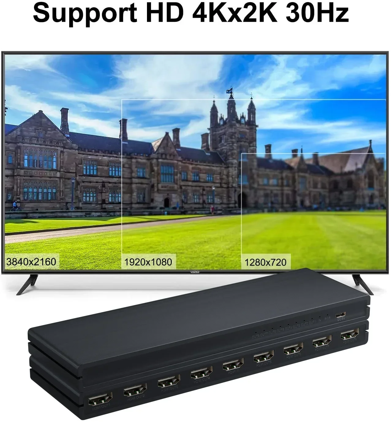 Divisor 4K HDMI 1X8, 1 en 8 salidas, convertidor de Audio y vídeo HDMI para DVD, PS3, Xbox, PS4, ordenador portátil, PC a Monitor de TV, pantalla múltiple - imagen 5