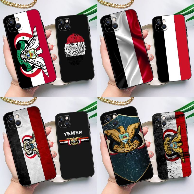 Funda de silicona con escudo de armas y bandera de Yemen para iPhone 17 14 13 12 11 15 Pro Max 16 Plus 12 13 Mini 16e 17 Air contraportada