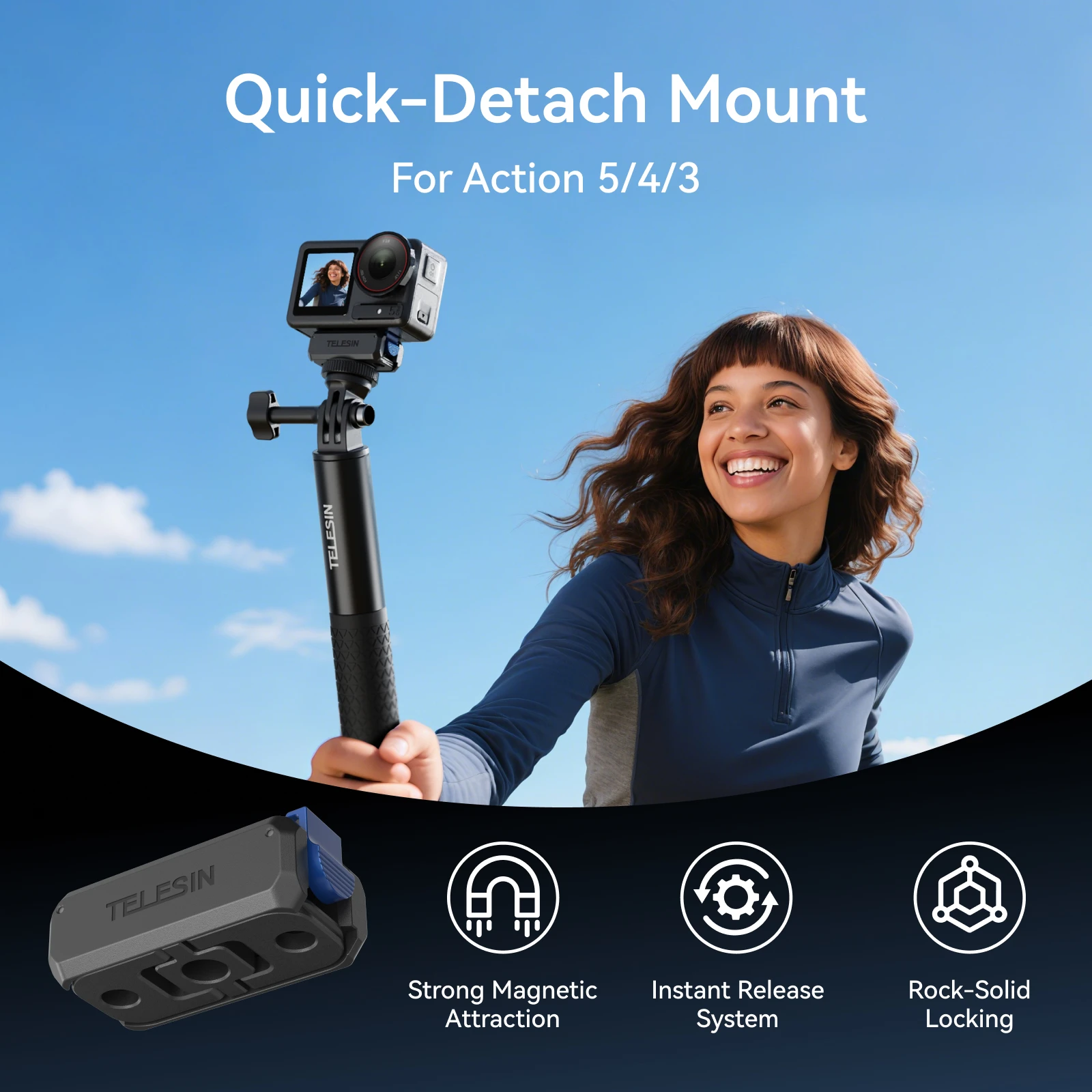TELESIN Qucik-Adaptador magnético de dos garras para DJI OSMO Action 3 4 5pro, accesorios, interfaz Universal de doble garra - imagen 2