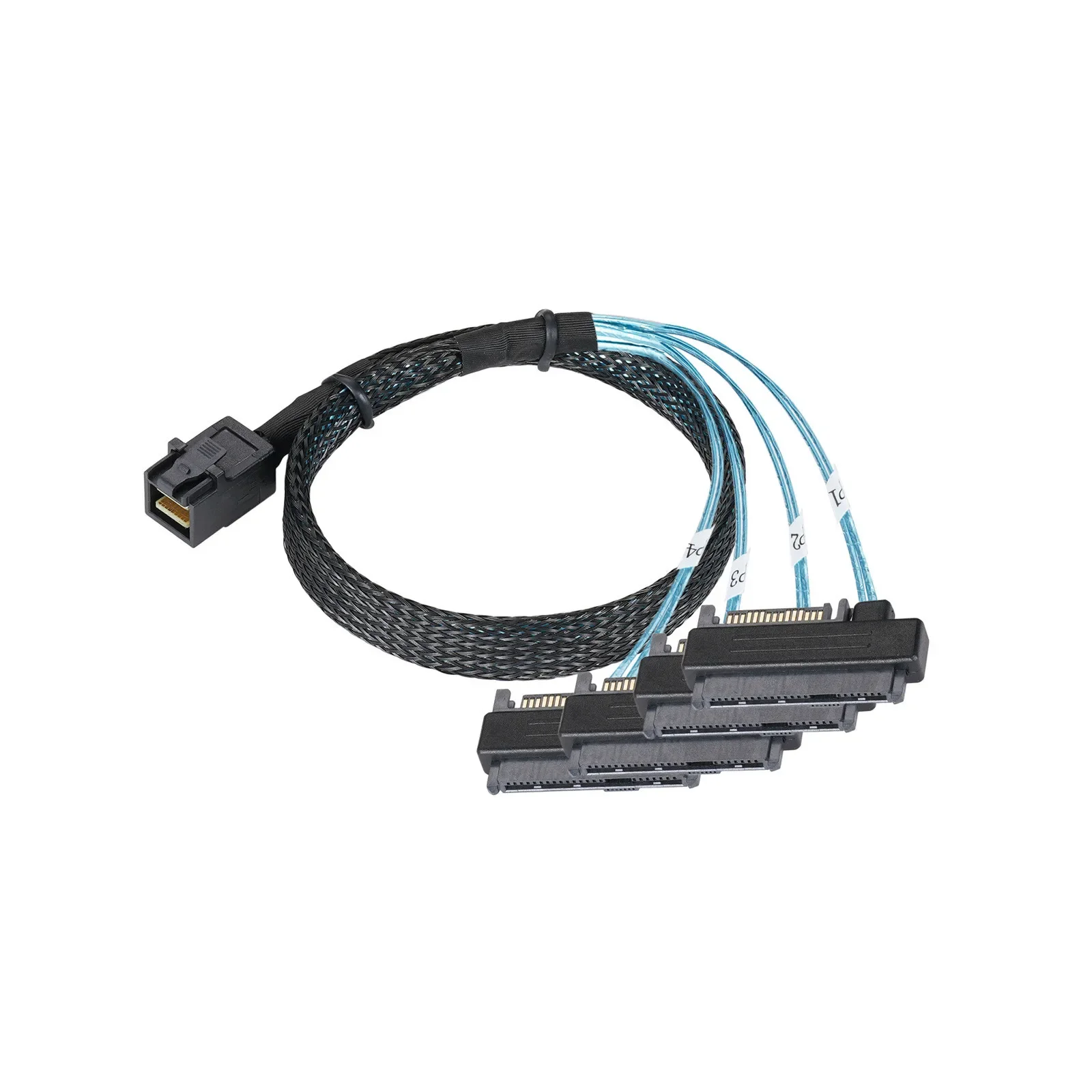 SFF-8643 Mini SAS HD interno a (4) conectores SFF-8482 de 29 pines con puerto de alimentación SATA de 15 pines Cable 2 en 1 - imagen 4