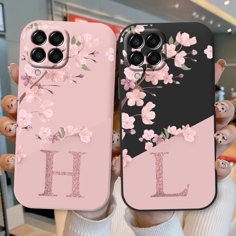Funda con letra inicial A Z para Samsung Galaxy M33 M53 M13 M14 5G, funda trasera de silicona suave con flores rosas, parachoques